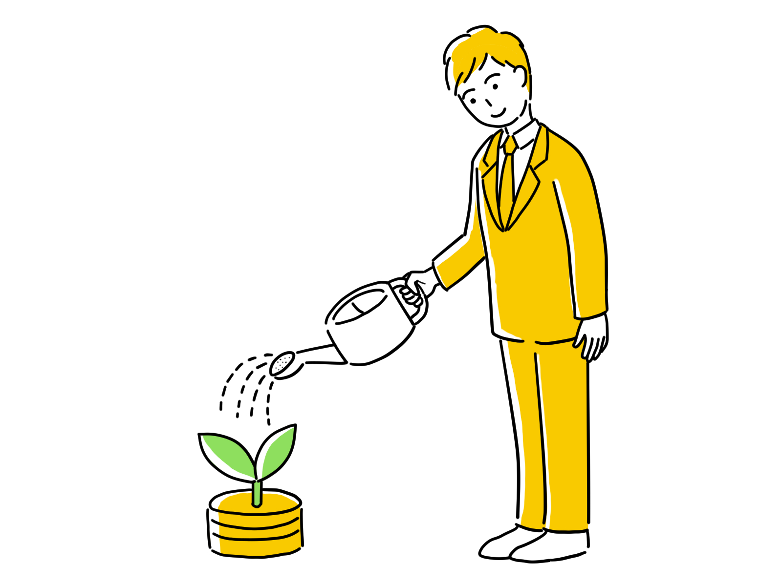 お金に水をやる男性